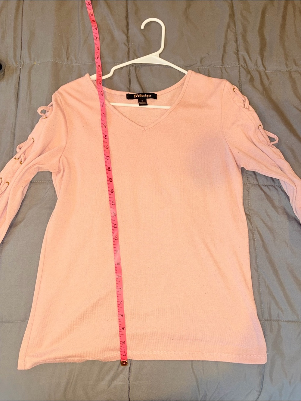 BYdesign Pink Lace-Up Sleeve Knit Top Size Medium - Picture 7 of 7